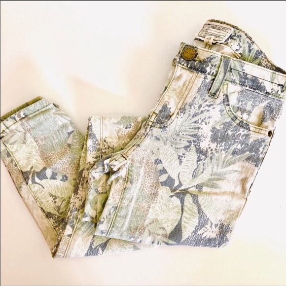 CURRENT/ELLIOTT Vintage Safari Cream Tan Printed Low Rise Ankle Skinny Jeans 25 - Picture 2 of 8